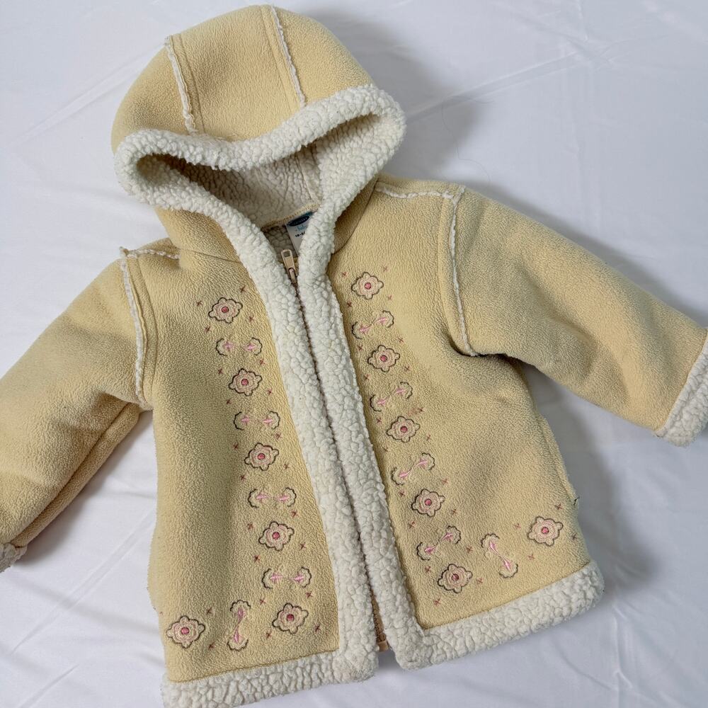Vintage 2003 Y2K Old Navy Floral Embroidered Sherpa Jacket/Coat Sz 18-24 mo